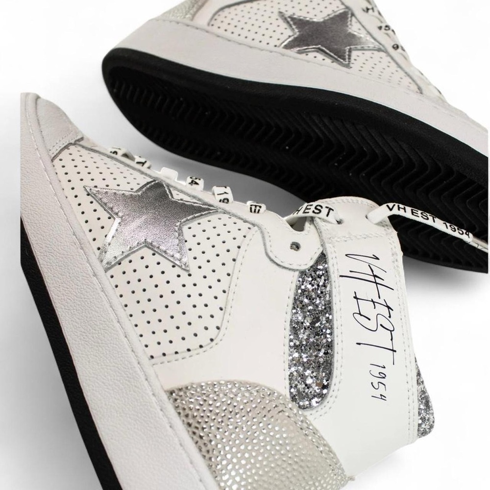 Vintage Havana Dream High Top Sneakers White Metallic Silver Star Glitter Size 6 - Picture 2 of 9